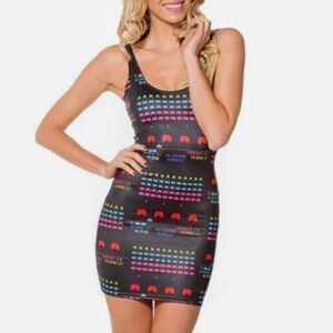 Blackmilk Space Invaders Black & Rainbow Bodycon Mini Dress